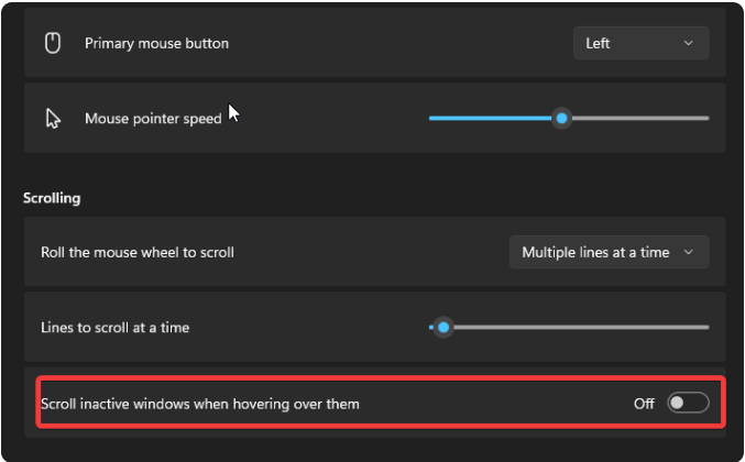 inactive Windows setting - How To Fix Mouse Auto Scrolling In Windows 11?